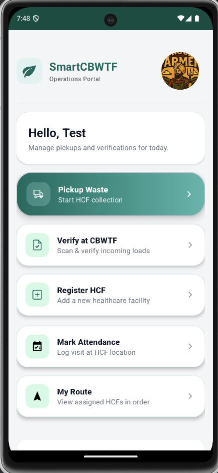 SmartCBWTF Android App - Home Dashboard